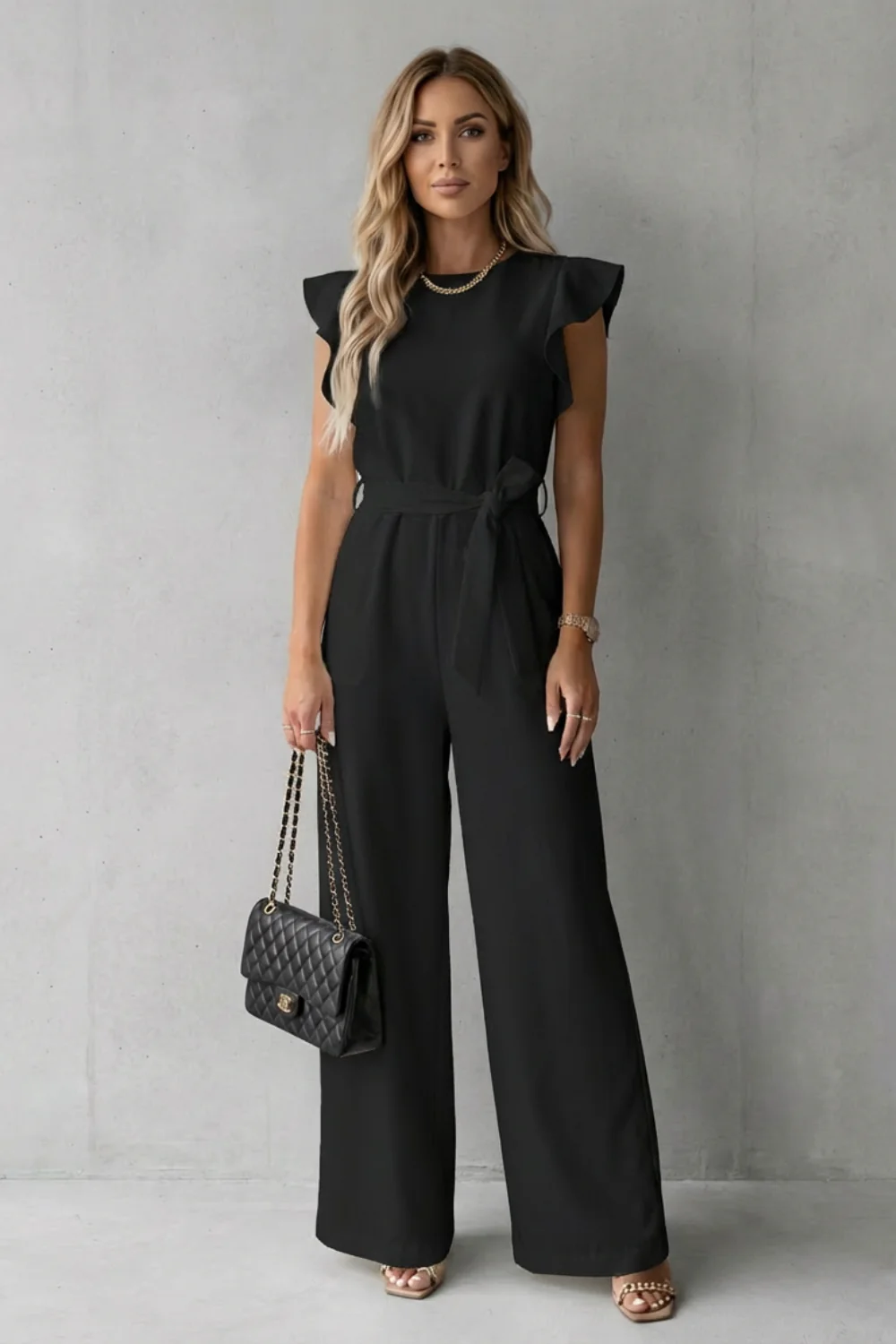 Virelle – Ruffle sleeve belted – Wide-leg jumpsuit - Image 12