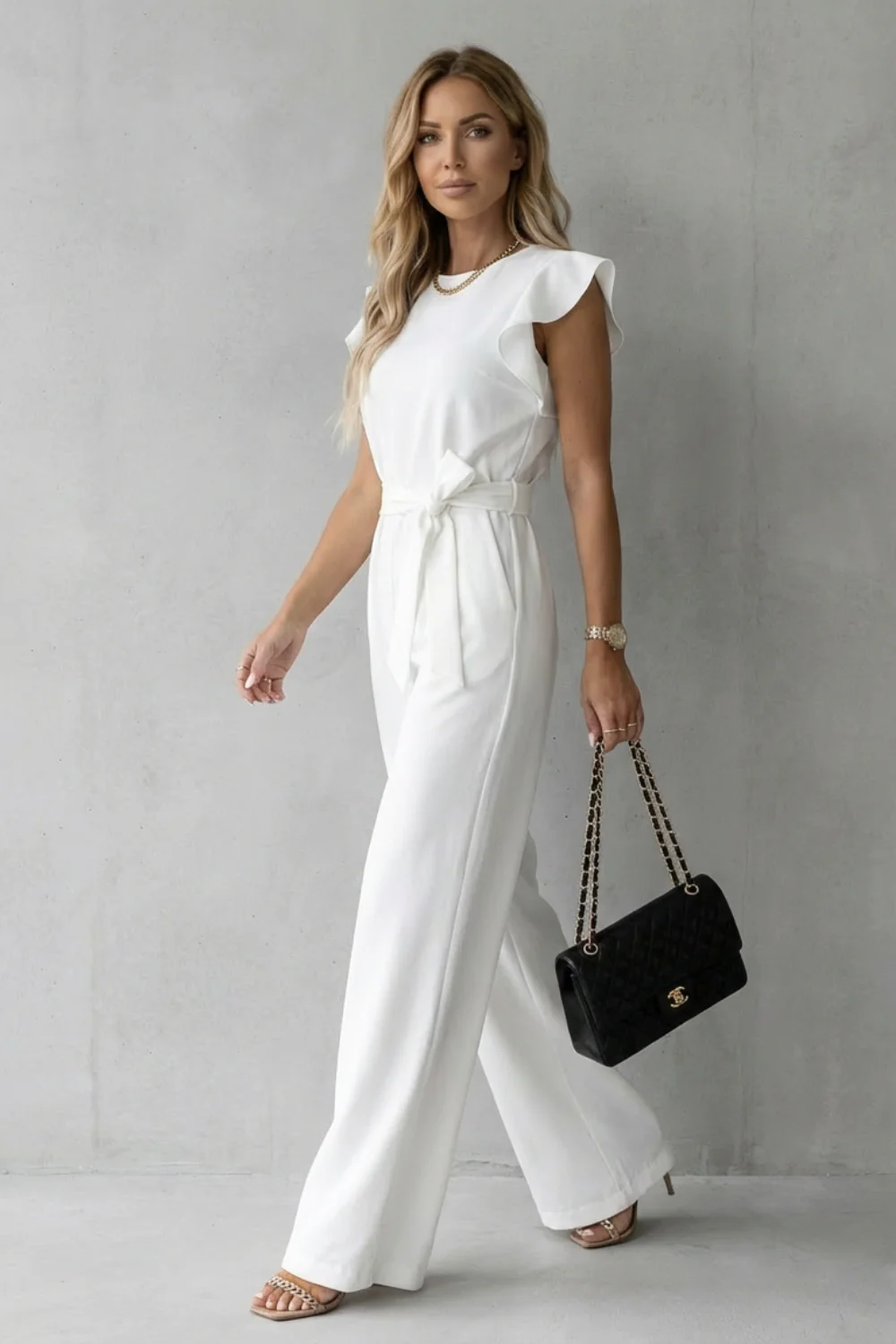 Virelle – Ruffle sleeve belted – Wide-leg jumpsuit - Image 3