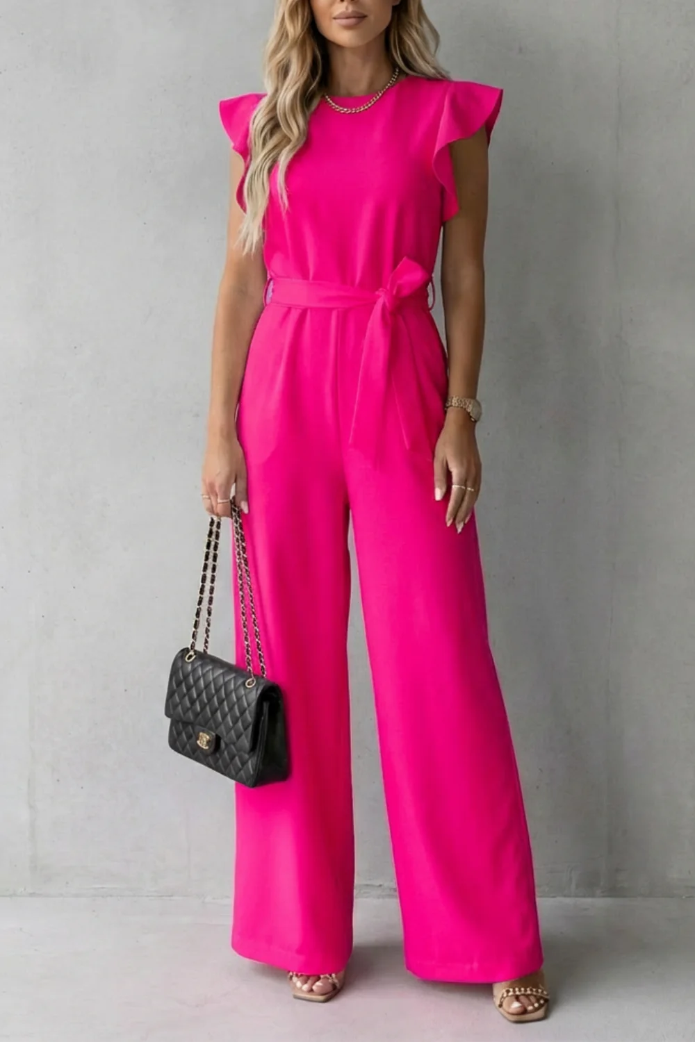 Virelle – Ruffle sleeve belted – Wide-leg jumpsuit - Image 5