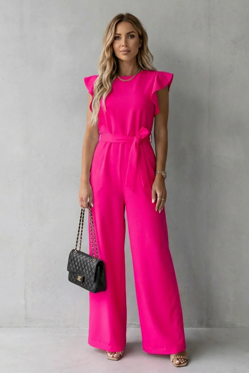 Virelle – Ruffle sleeve belted – Wide-leg jumpsuit - Image 6