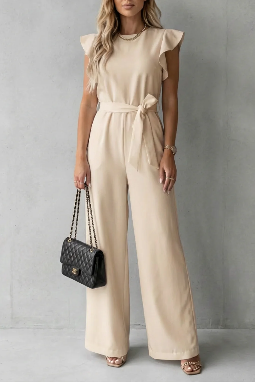 Virelle – Ruffle sleeve belted – Wide-leg jumpsuit - Image 7