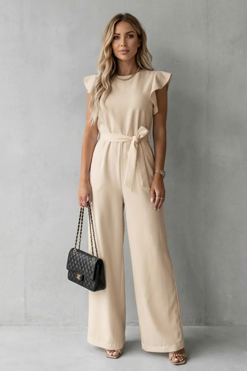 Virelle – Ruffle sleeve belted – Wide-leg jumpsuit - Image 8