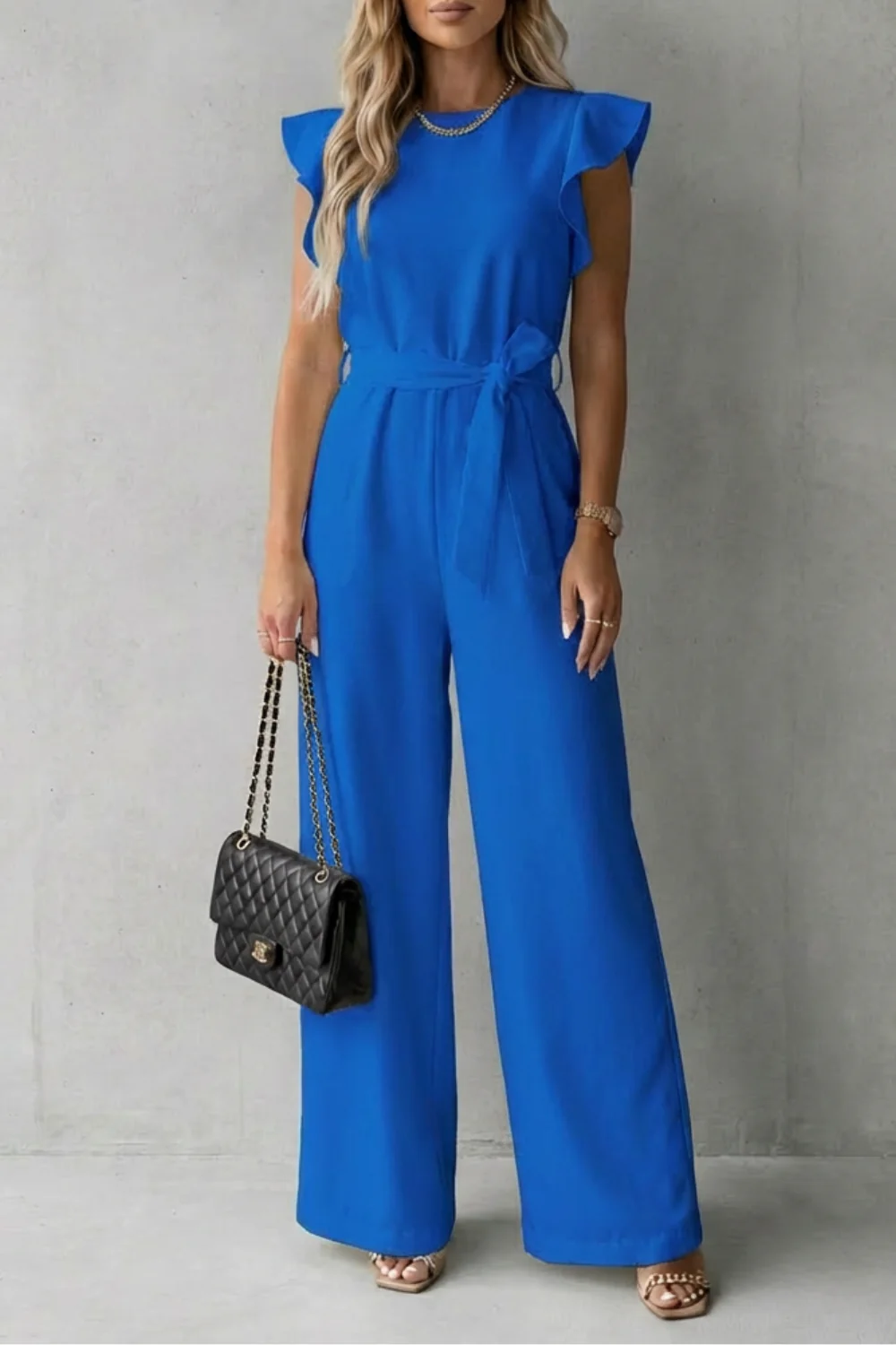 Virelle – Ruffle sleeve belted – Wide-leg jumpsuit - Image 9
