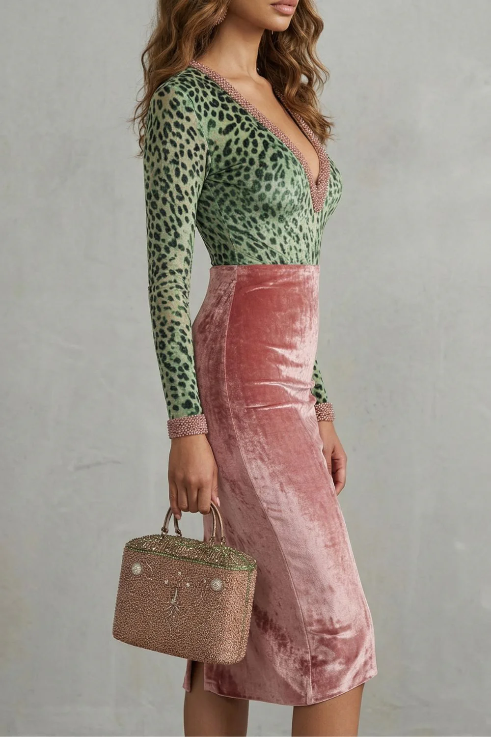 Virelline – Leopard velvet contrast – Bodycon midi dress - Image 5