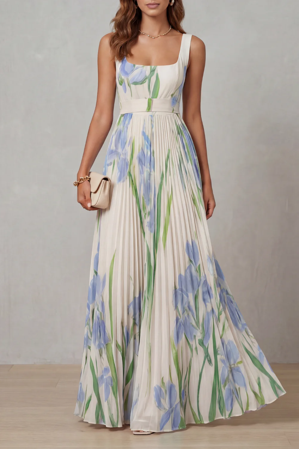 Vivienna – Watercolour floral – Pleated maxi dress - Image 7
