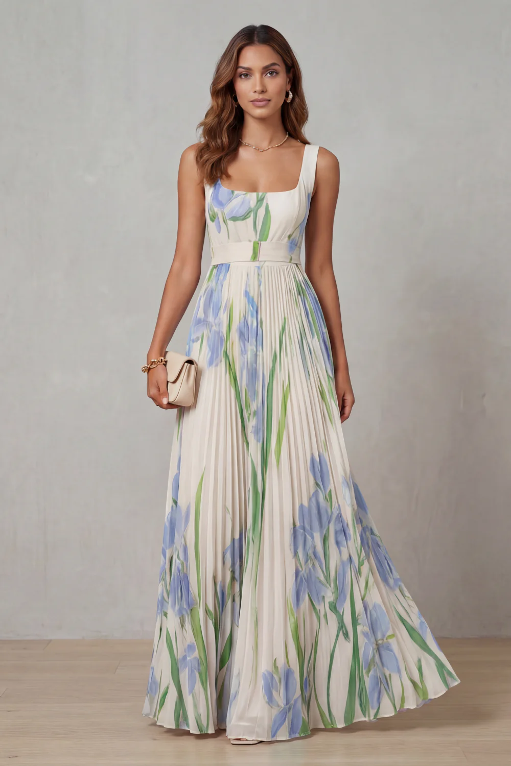 Vivienna – Watercolour floral – Pleated maxi dress - Image 8